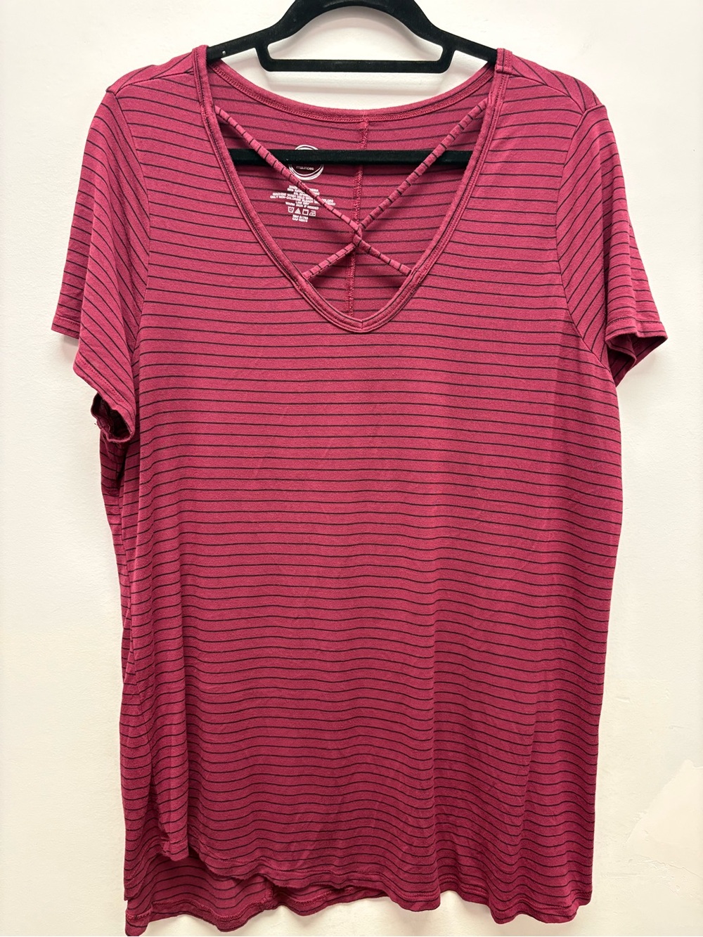 4 for $25 🌸Maurices 24/7 Burgundy Striped Crisscross V-Neck Top – Size 1X